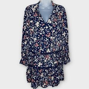 NWT MEL + ROSE navy floral flowy tiered long sleeve rayon dress size large